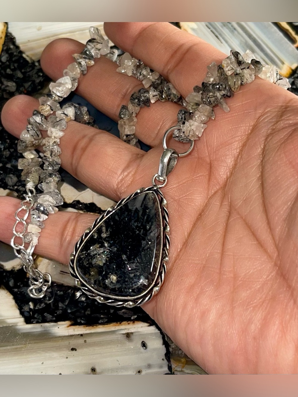 Black Rutile Quartz Necklace Pendant